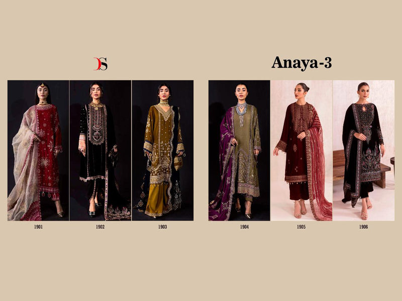 Deepsy Suit Anaya Vol 3 Velvet With Heavy Embroidery Work Stylish Designer Beautiful Pakistani Salwar Kameez