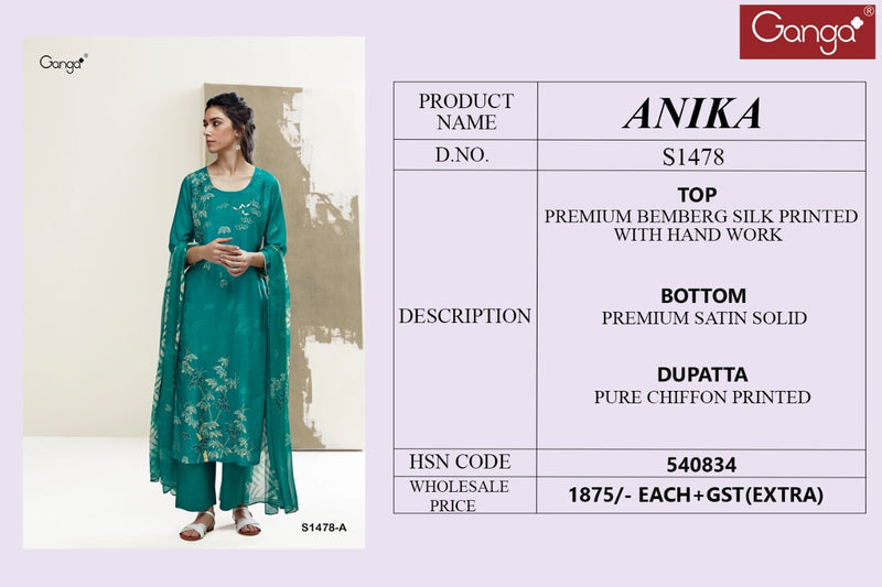 Ganga Anika 1478 Silk With Beautiful Work Stylish Designer Casual  Wear Fancy Salwar Kameez