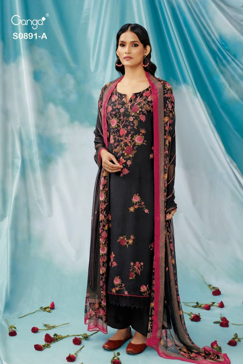 Ganga Anika 891 Silk Printed With Embroidery Designer Festive Wear Salwar Kameez