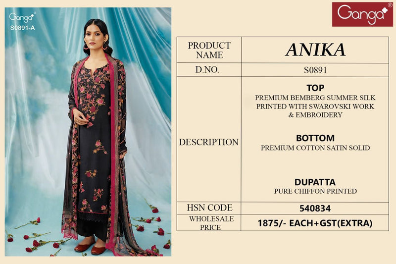 Ganga Anika 891 Silk Printed With Embroidery Designer Festive Wear Salwar Kameez