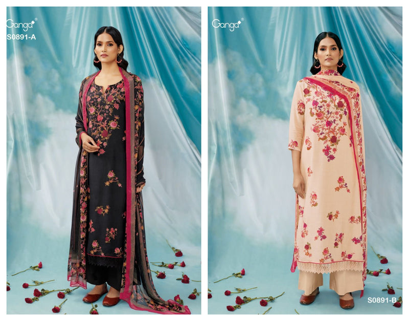 Ganga Anika 891 Silk Printed With Embroidery Designer Festive Wear Salwar Kameez