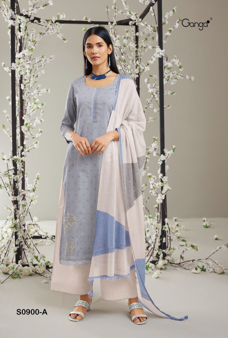 Ganga Anika 900 Premium Cotton Printed With Embroidery Festive Wear Salwar Suits