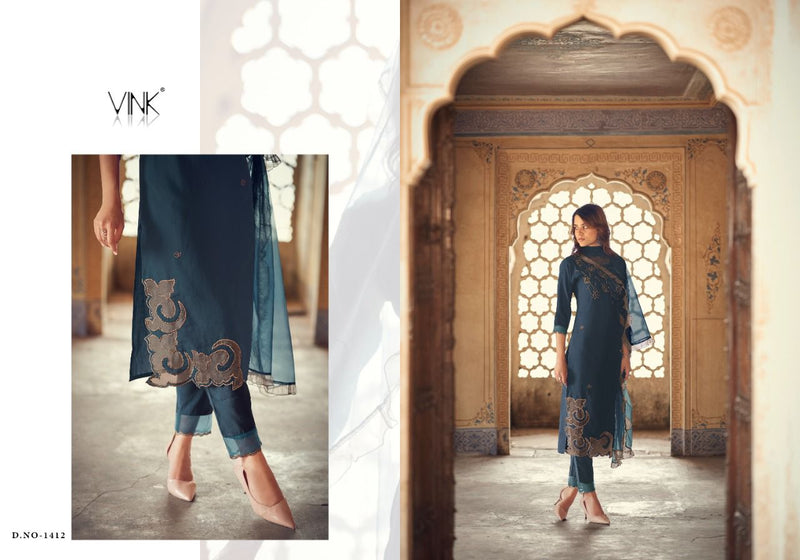 Vink Fashion Applique Viscose Heavy Embroidered Ready Made Party Kurtis With Sets Of Bottom & Dupatta