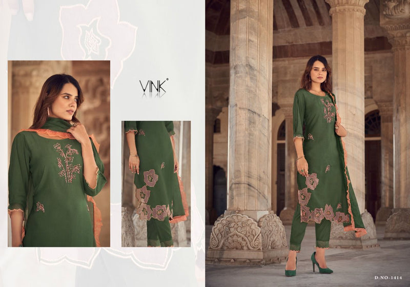 Vink Fashion Applique Viscose Heavy Embroidered Ready Made Party Kurtis With Sets Of Bottom & Dupatta