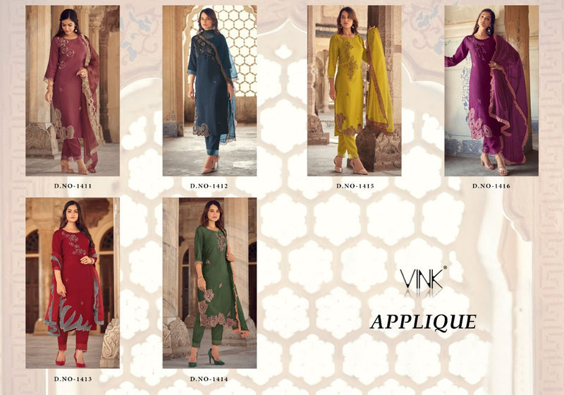 Vink Fashion Applique Viscose Heavy Embroidered Ready Made Party Kurtis With Sets Of Bottom & Dupatta
