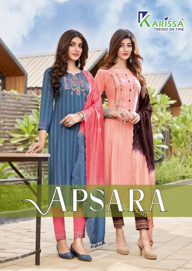 Karissa Apsara Viscose Rayon Fancy Designer Party Wear Kurtis With Pant Style Bottom & Dupatta