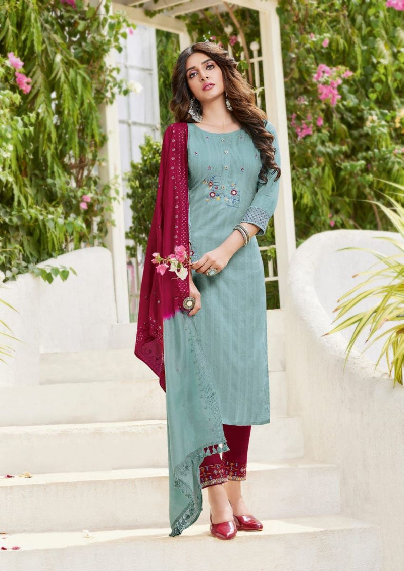 Karissa Apsara Viscose Rayon Fancy Designer Party Wear Kurtis With Pant Style Bottom & Dupatta