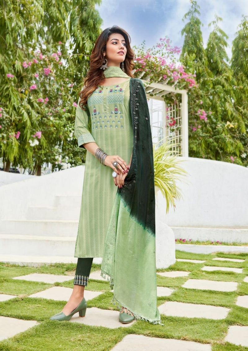 Karissa Apsara Viscose Rayon Fancy Designer Party Wear Kurtis With Pant Style Bottom & Dupatta