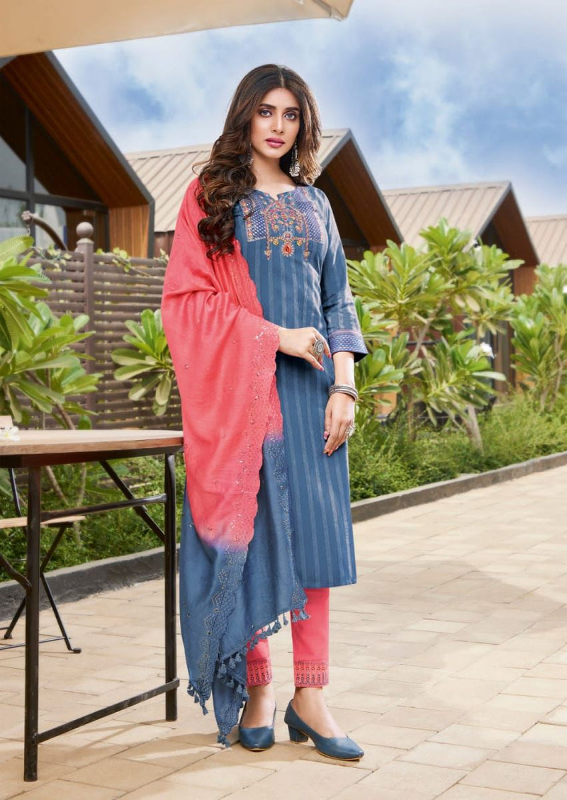 Karissa Apsara Viscose Rayon Fancy Designer Party Wear Kurtis With Pant Style Bottom & Dupatta