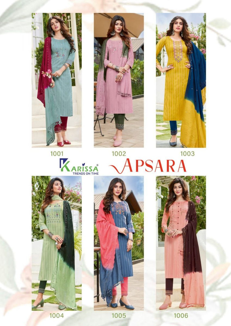 Karissa Apsara Viscose Rayon Fancy Designer Party Wear Kurtis With Pant Style Bottom & Dupatta