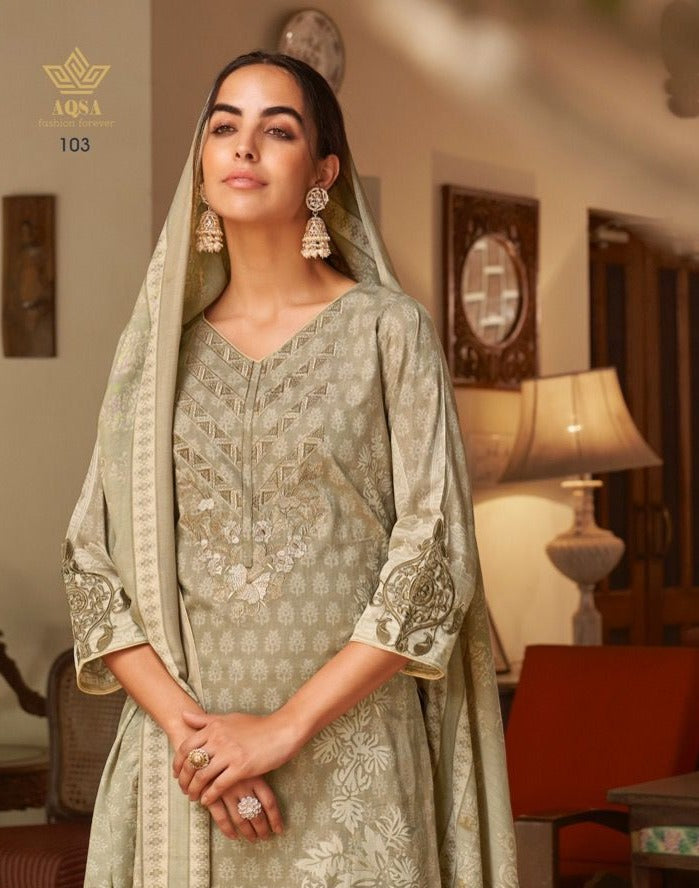 Aqsa Mehwish Cambric Cotton Pakistani Style Heavy Embroidered Party Wear Salwar Kameez