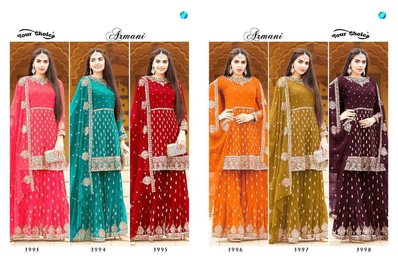 Your Choice Armani Georgette Peplum Style Festive Wear Fancy Sharara Salwar Suits