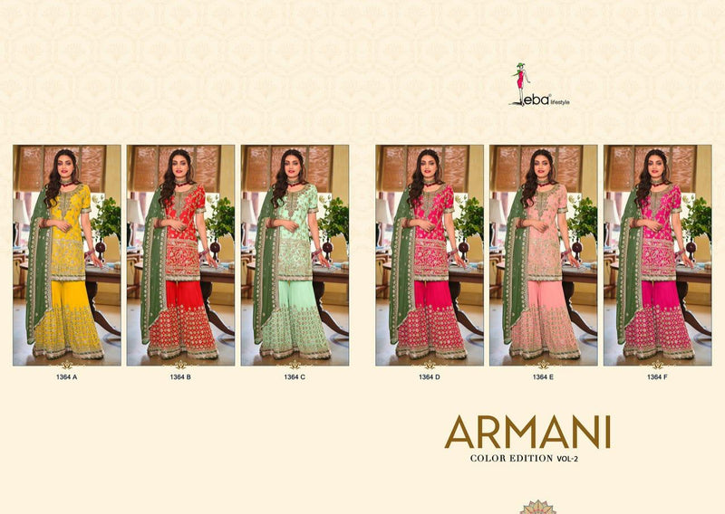 Eba Lifestyle Armani Color Edition Vol 2 Fox Georgette Designer Style Wedding Wear Sharara  Salwar Suits