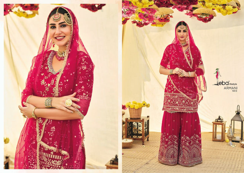 Eba Lifestyle Armani Vol 2 Dno 1413 Fox Georgette With Embroidery Work Stylish Designer Wear Salwar Suit