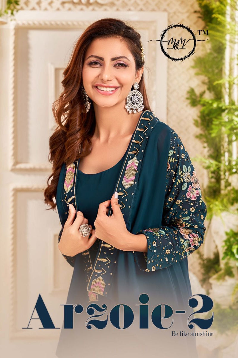 M & M Arzoie Vol 2 Georgette With Mordern Embroidery Work Stylish Designer Party Wear Kurti