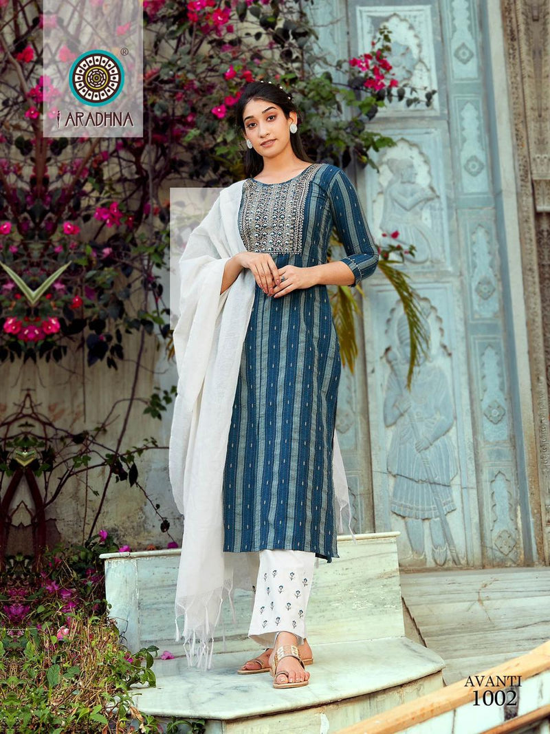 Aradhna Fashion Avanti Vol 1 Cotton With Embroidery Fancy Festive Wear Kurtis With Bottom & Dupatta