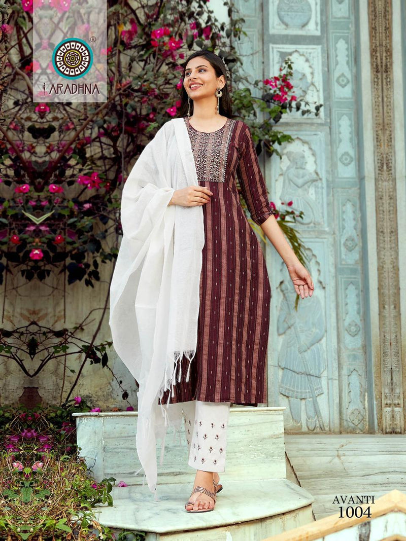 Aradhna Fashion Avanti Vol 1 Cotton With Embroidery Fancy Festive Wear Kurtis With Bottom & Dupatta