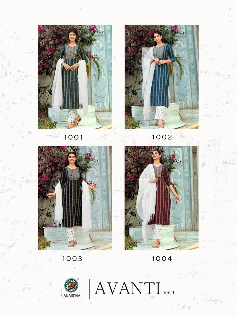 Aradhna Fashion Avanti Vol 1 Cotton With Embroidery Fancy Festive Wear Kurtis With Bottom & Dupatta