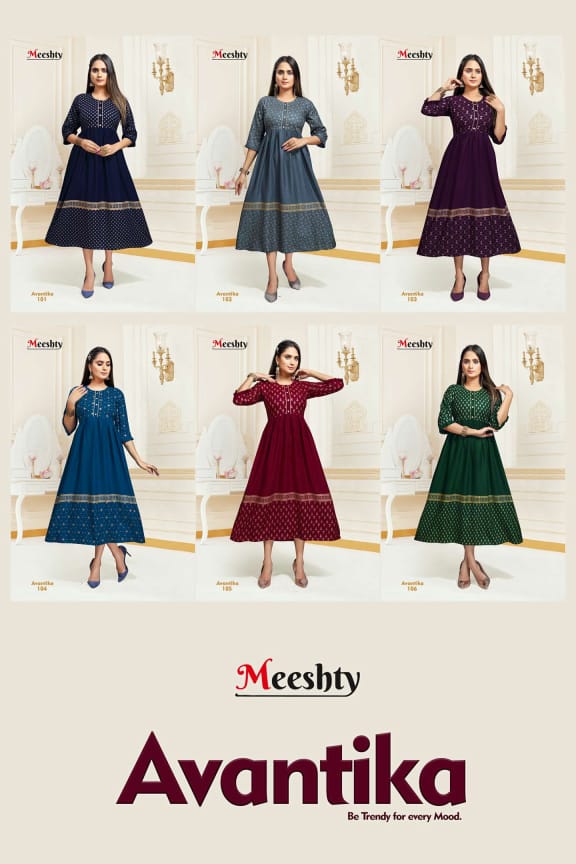 Meeshty Avantika Heavy Rayon Beautiful Anarkali Style Party Wear Kurtis