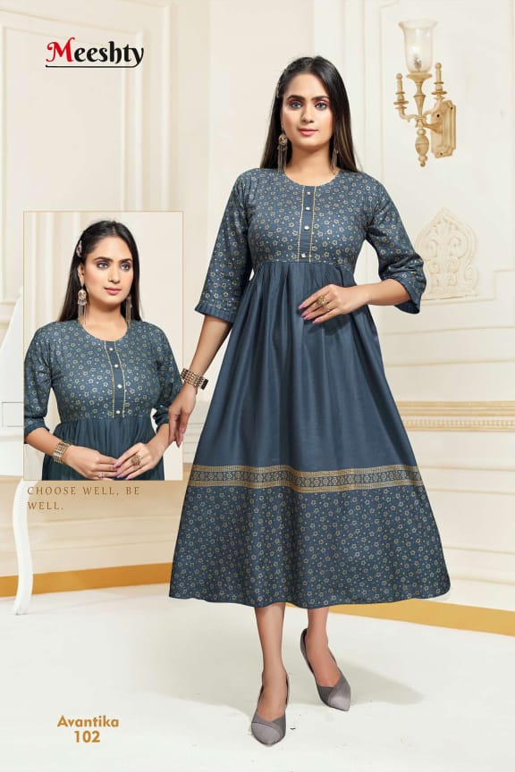 Meeshty Avantika Heavy Rayon Beautiful Anarkali Style Party Wear Kurtis