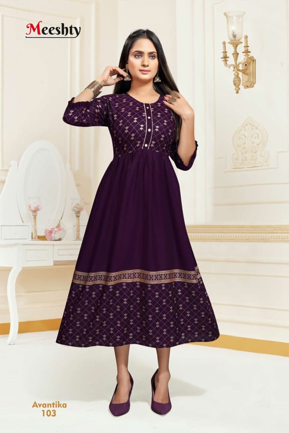 Meeshty Avantika Heavy Rayon Beautiful Anarkali Style Party Wear Kurtis