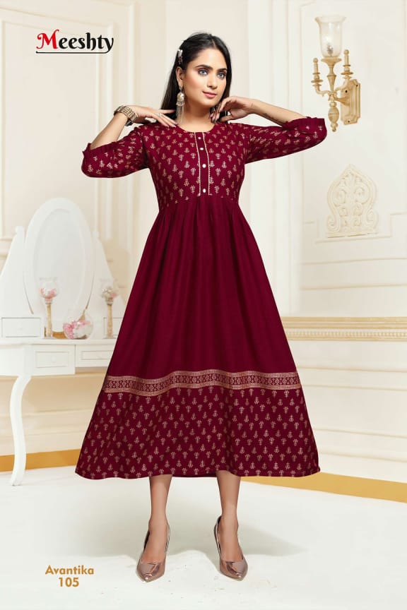 Meeshty Avantika Heavy Rayon Beautiful Anarkali Style Party Wear Kurtis