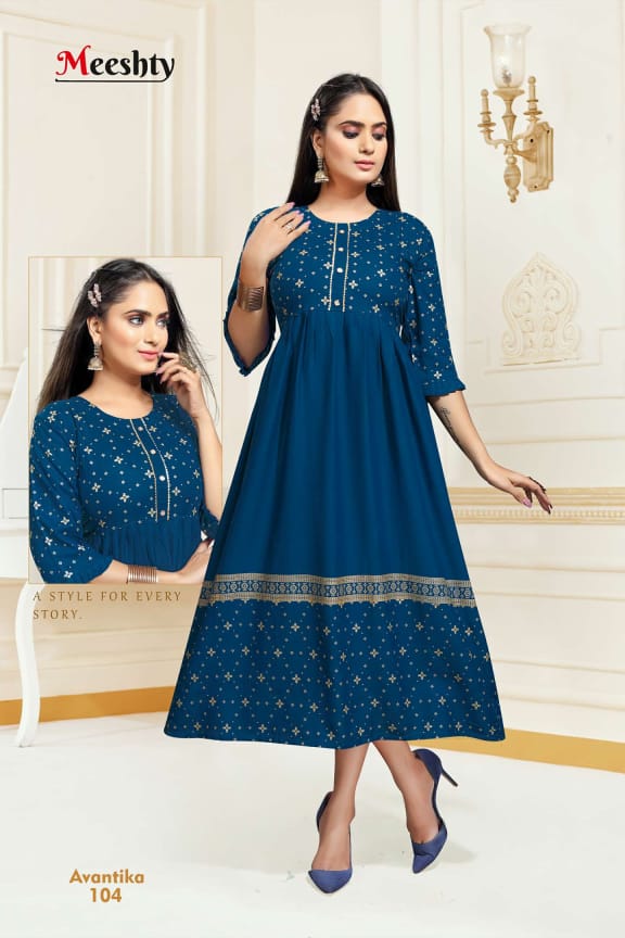 Meeshty Avantika Heavy Rayon Beautiful Anarkali Style Party Wear Kurtis