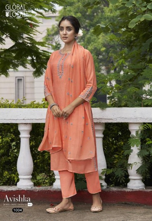 Global Avishka Muslin With Fancy Embroidery Work Stylish Designer Casual Look Kurti