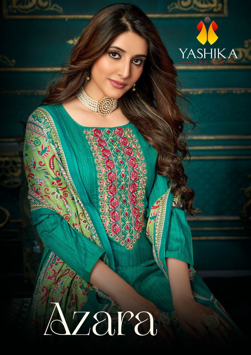 Yashika Trends Azara Cotton Fancy Printed Exclusive Neck Diamond Embroidery Work Designer Salwar Suit