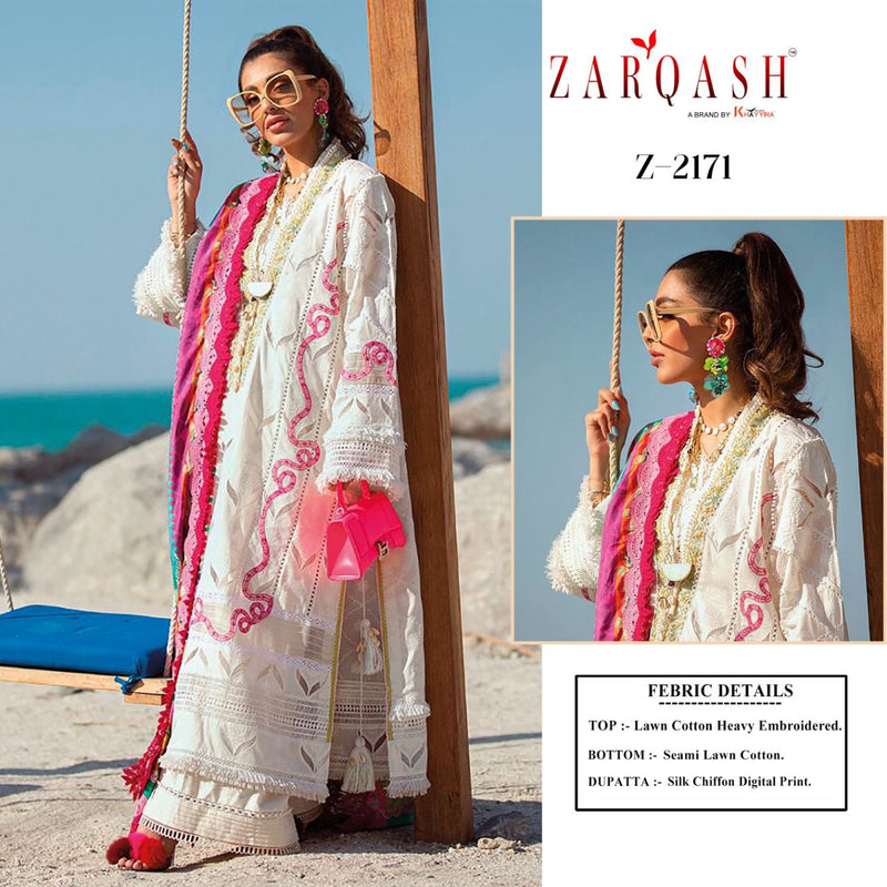 Zarqash Aziz Luxury Lawn Cotton Embroidered Pakistani Style Party Wear Salwar Suits
