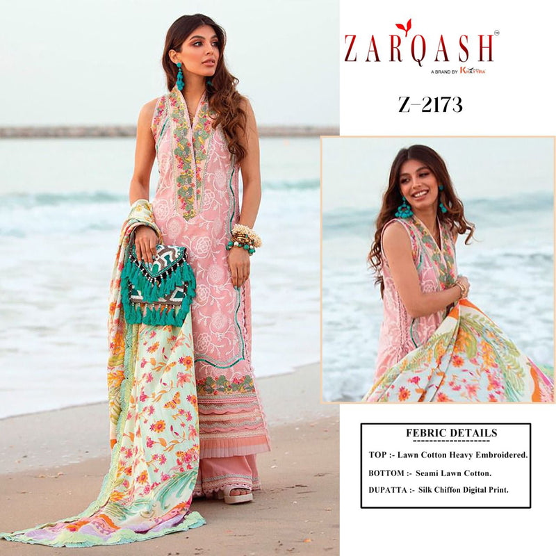 Zarqash Aziz Luxury Lawn Cotton Embroidered Pakistani Style Party Wear Salwar Suits