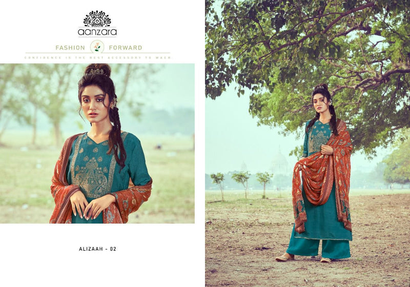 Aanzara Alizaah Jacquard Silk Digital Printed Pure Chinoon Chiffon Salwar Suit