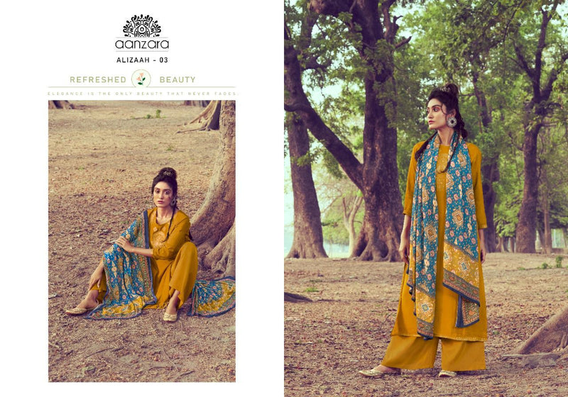 Aanzara Alizaah Jacquard Silk Digital Printed Pure Chinoon Chiffon Salwar Suit