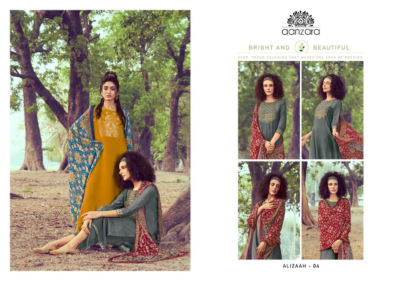Aanzara Alizaah Jacquard Silk Digital Printed Pure Chinoon Chiffon Salwar Suit