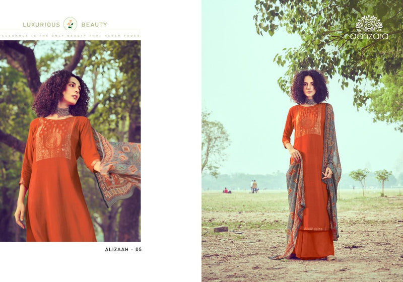 Aanzara Alizaah Jacquard Silk Digital Printed Pure Chinoon Chiffon Salwar Suit