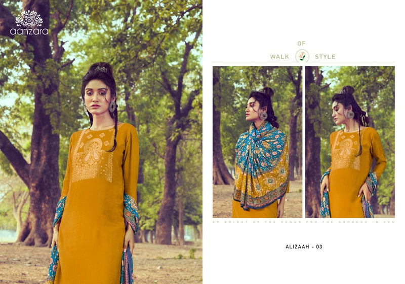 Aanzara Alizaah Jacquard Silk Digital Printed Pure Chinoon Chiffon Salwar Suit