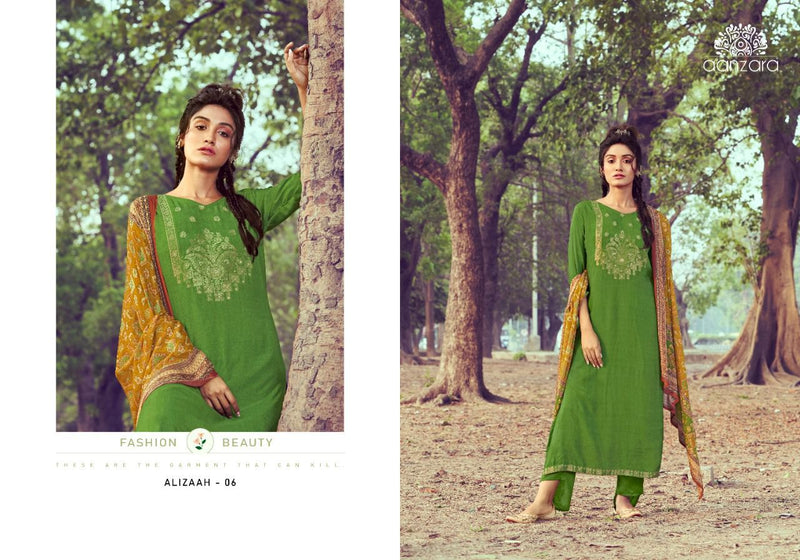 Aanzara Alizaah Jacquard Silk Digital Printed Pure Chinoon Chiffon Salwar Suit