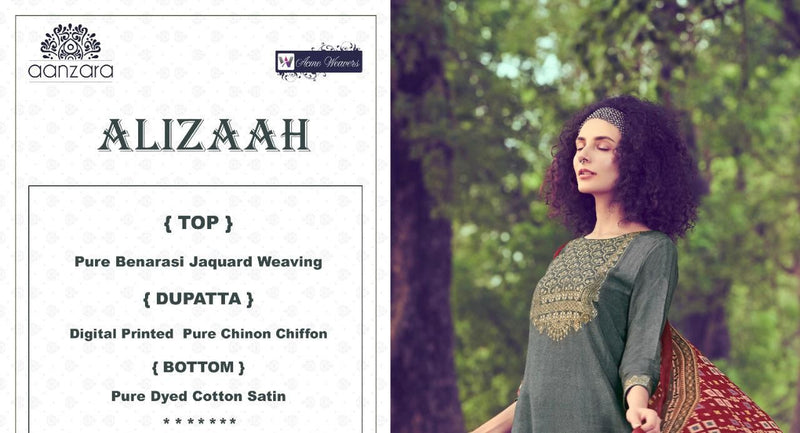 Aanzara Alizaah Jacquard Silk Digital Printed Pure Chinoon Chiffon Salwar Suit