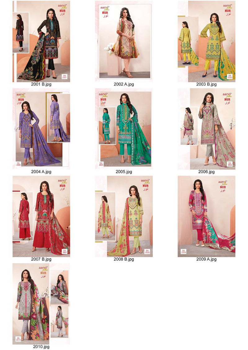 Aarvi Fashion Nur Vol 2 Lawn Collection Pure Cotton Fancy Printed Regular Wear Salwar Suits