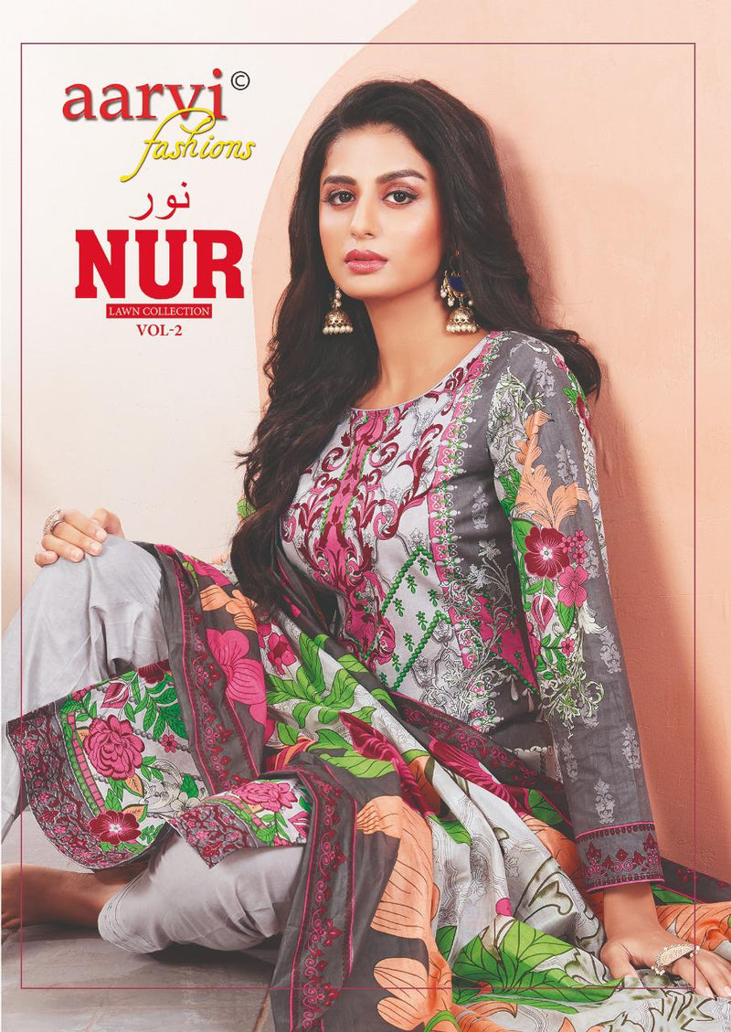 Aarvi Fashion Nur Vol 2 Pure Cotton Lawn Collection Casual Wear Salwar Suits