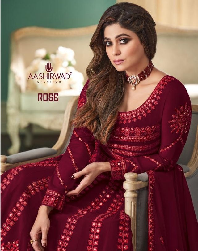 Aashirwad Rose Georgette Silk Santoon Fancy Designer Salwar Suit