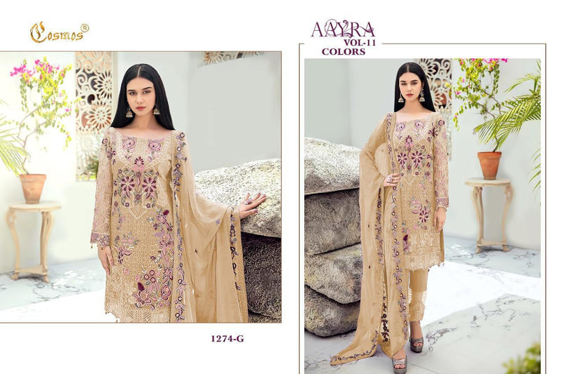 Aayra Vol 11 Colors  By Cosmos Fashion Fox Georgette With Heavy Embroidery Work Fancy Look Party Wear Salwar Suits