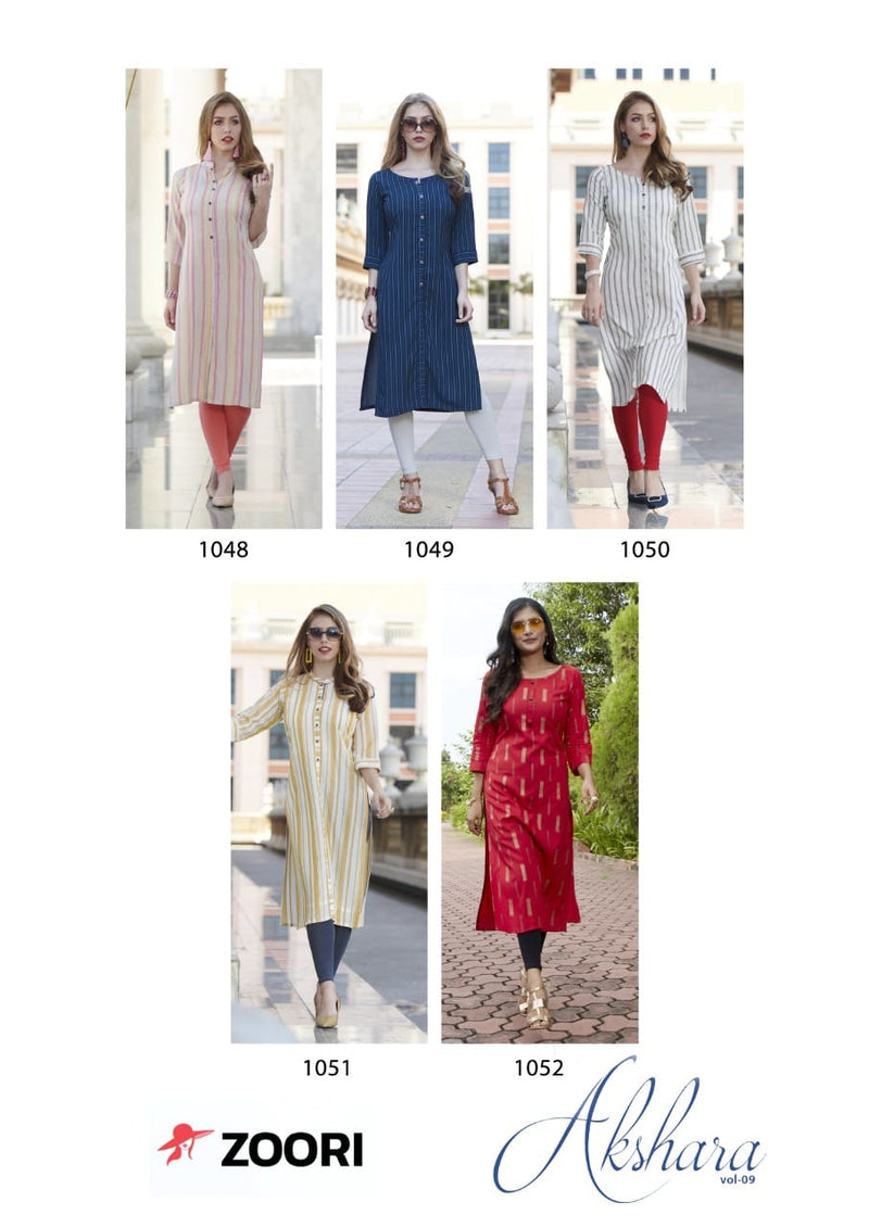 Akshara Vol 9 By Mittoo Zoori Rayon Print Long Formal Wear Exclusive Fancy Readymade Kurtis