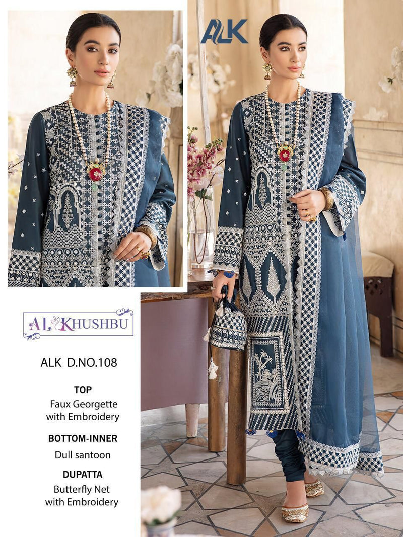 Al Khushbu Alk Dno 108 Goegette Heavy Embroidered Work Pakistani Suits