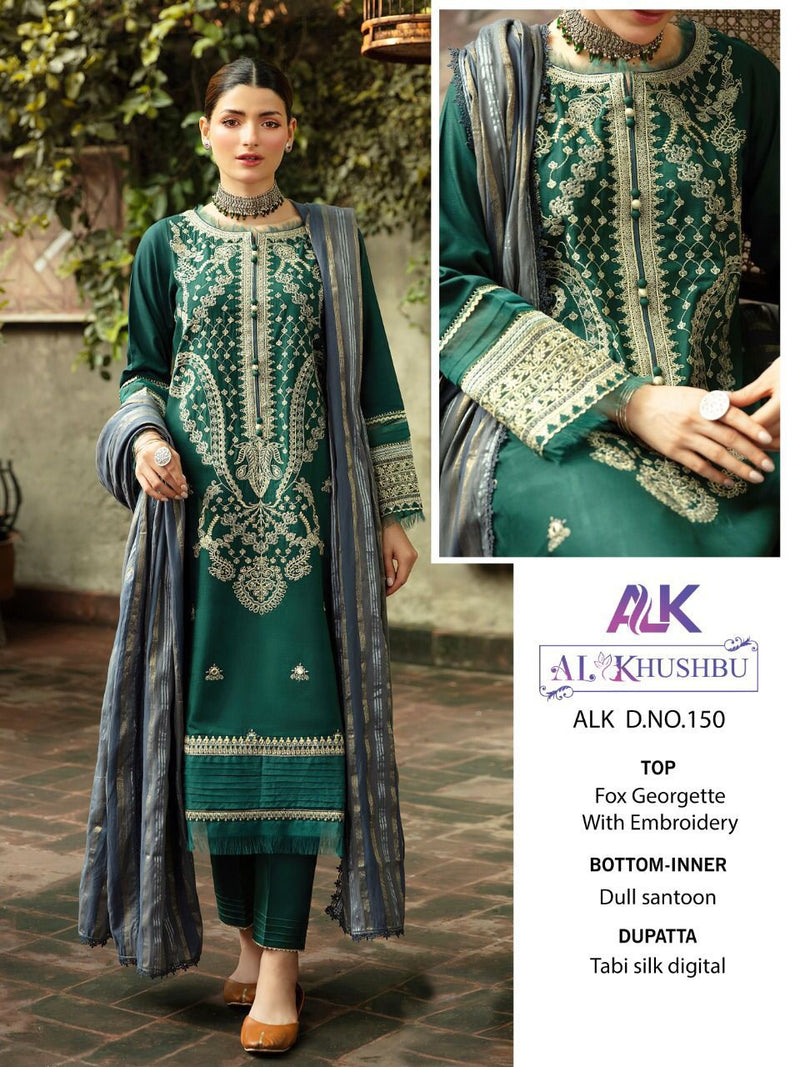 Al Khushbu Alk Dno 150 Georgette Heavy Embroidered Work Pakistani Suit