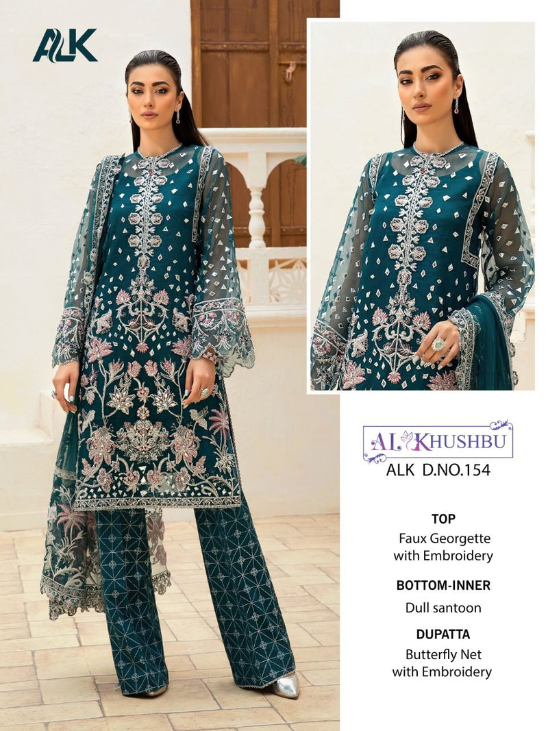 Al Khushbu Alk Dno 154 Butterfly Net Heavy Embroidered Work Pakistani Suit