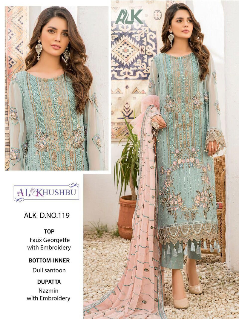Al Khushbu Dno 119 Georgette Heavy Embroidery Work Singles Suit Collection
