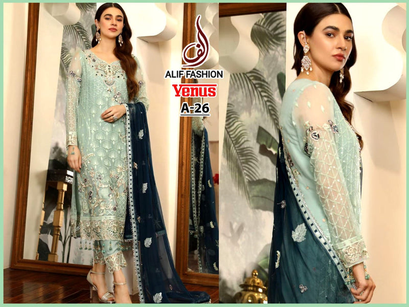Alif Fashion Venus A 26 Faux Georgette Heavy Embroidered Sequence Work Suit