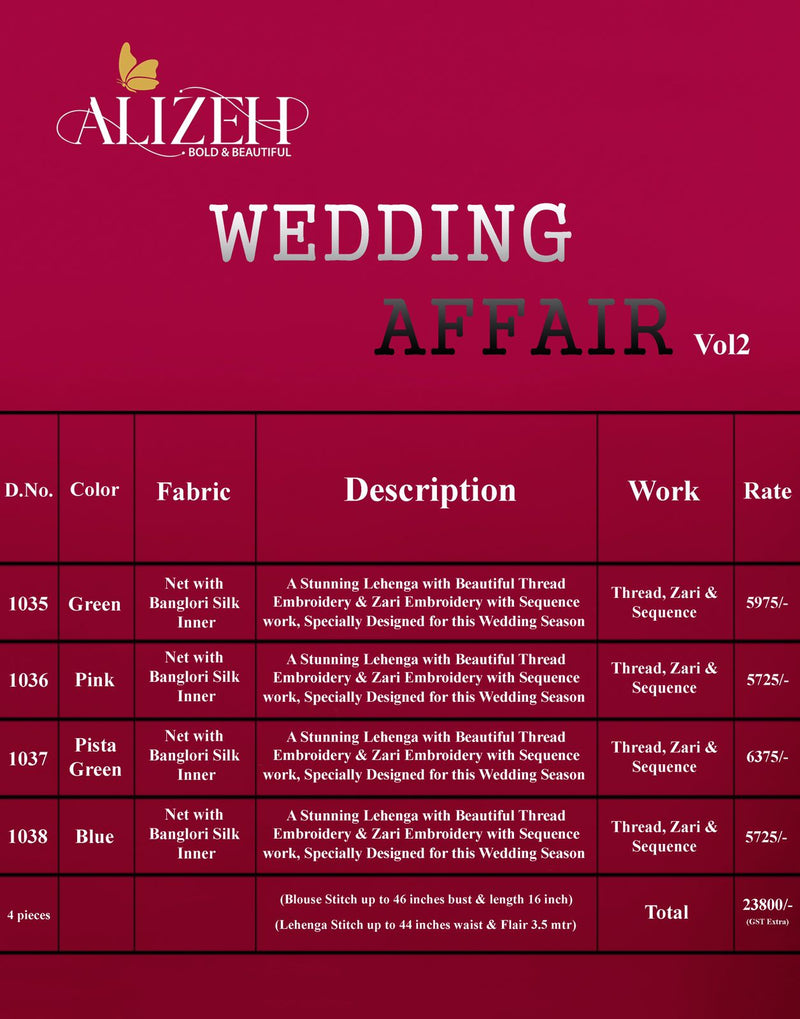 Alizeh Affair Vol 2 Beautiful Thread Embroidered Zari Work Lehenga Wear