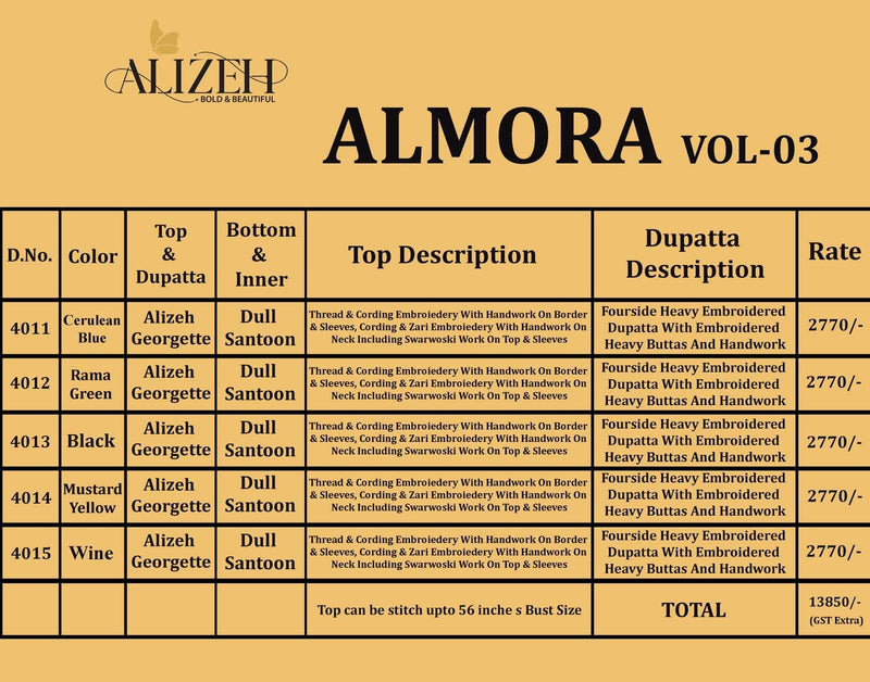 Alizeh Almora Vol 3 Georgette Heavy Embroidered Handwork Salwar Suit